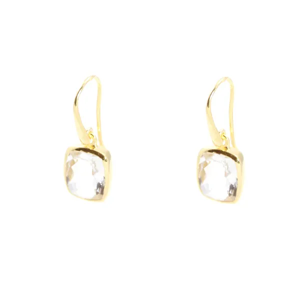 Earrings - Dangle Crystal Quartz Gold Plated Sterling Silver Bold Collection