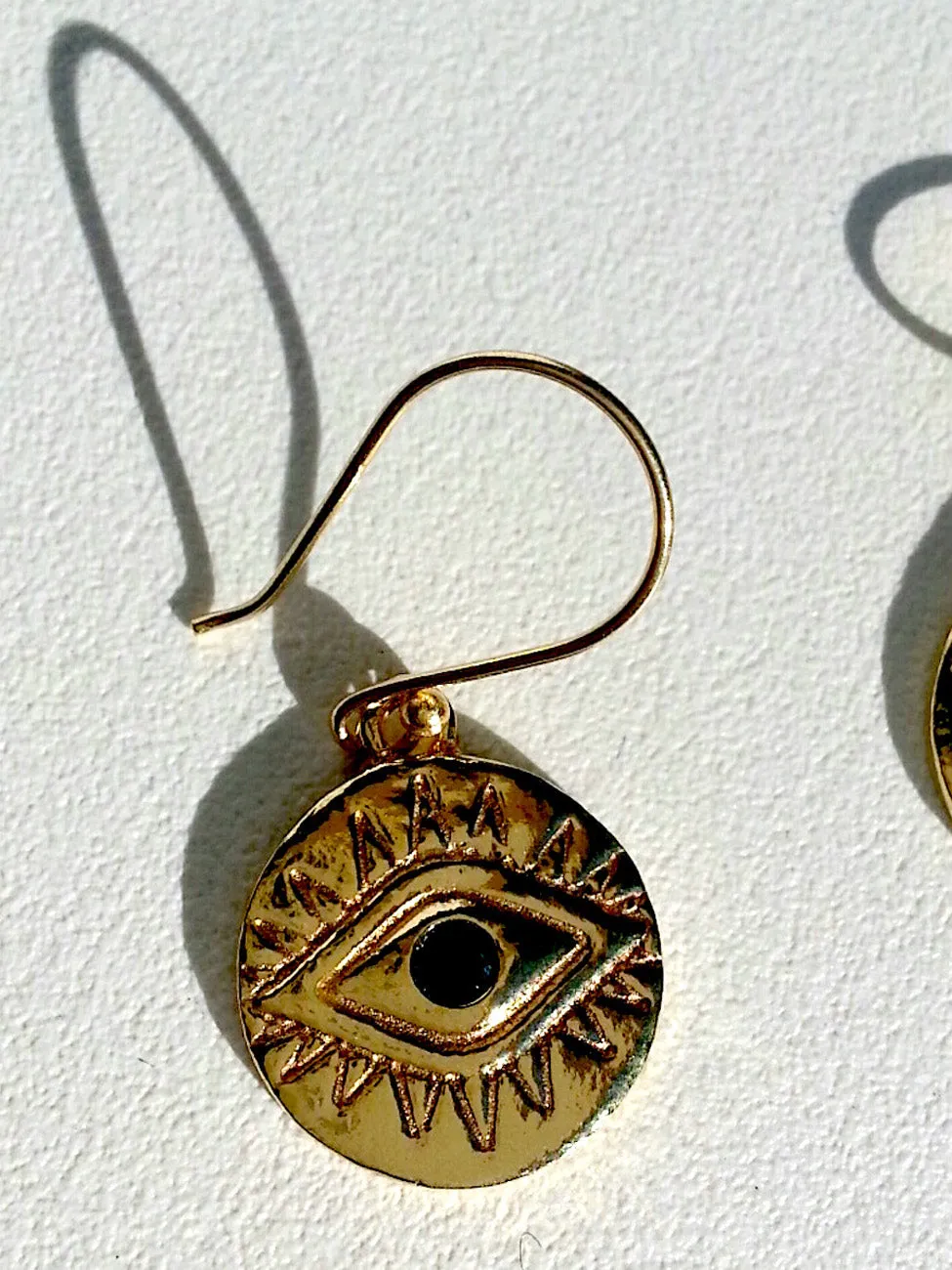 Earrings Gold Evil Eye with Blue Quartz