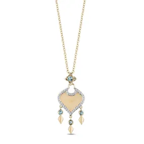 Enchanted Disney Fine Jewelry 10K Yellow Gold with 1/10 Cttw Diamond and Swiss Blue Topaz Jasmine Pendant