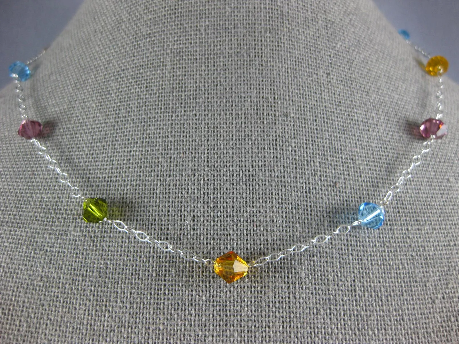 ESTATE 16.90CT AAA MULTI GEM 14KT WHITE GOLD 3D BY THE YARD LOVE NECKLACE #27005