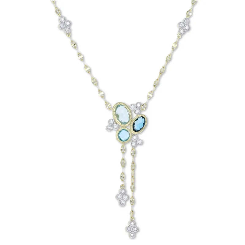 Fabulous Blue Topaz & Diamond Waterfall Necklace