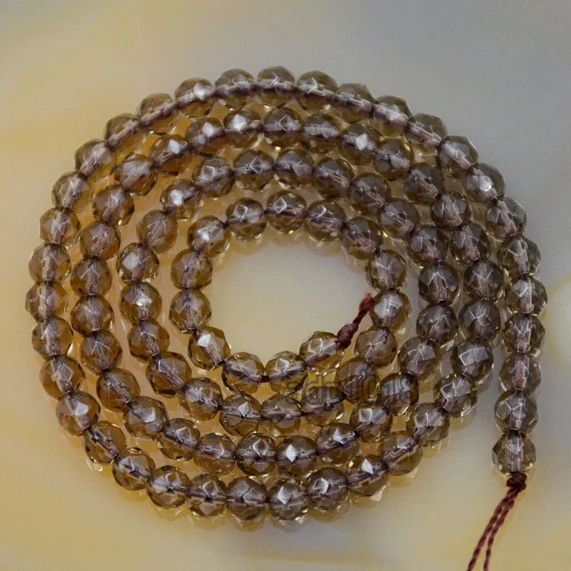 Faceted Natural Smoky Quartz Gemstone Round Loose Beads on a 15.5" Strand