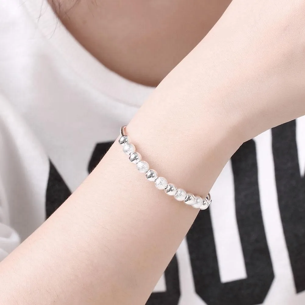 Female's Nine Turns Silver Pearl Bracelet