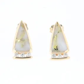 G1 Gold Quartz Earrings Triangle Shape Inlaid Design with .12ctw Diamonds