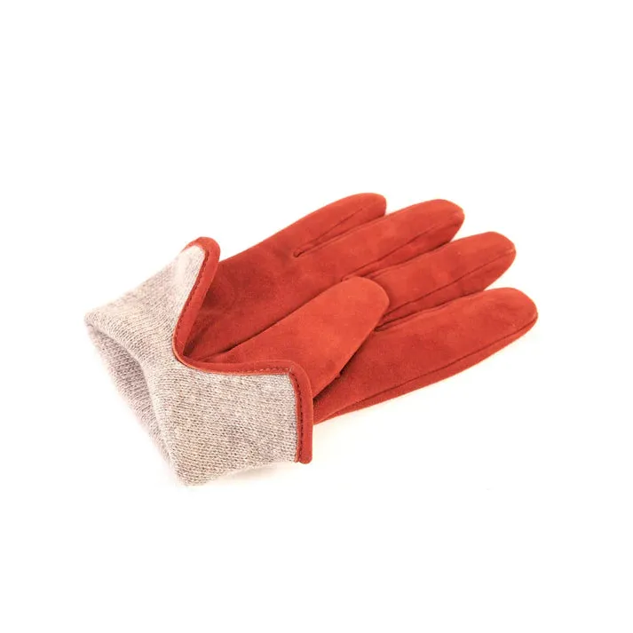 Gala Gloves Orange Suede Gloves With Piping & Mix Cashmere Lining