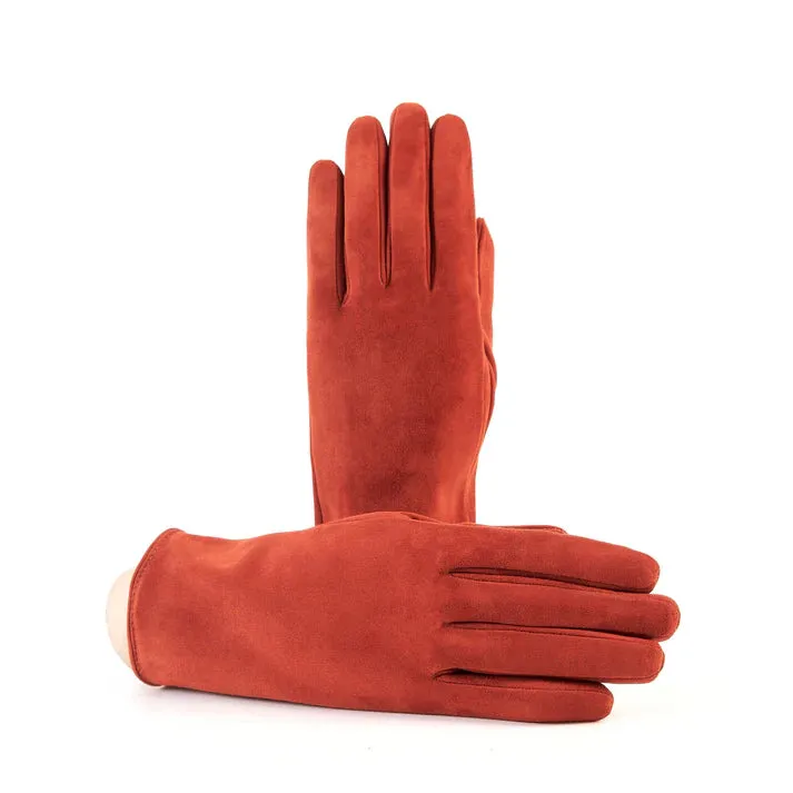 Gala Gloves Orange Suede Gloves With Piping & Mix Cashmere Lining