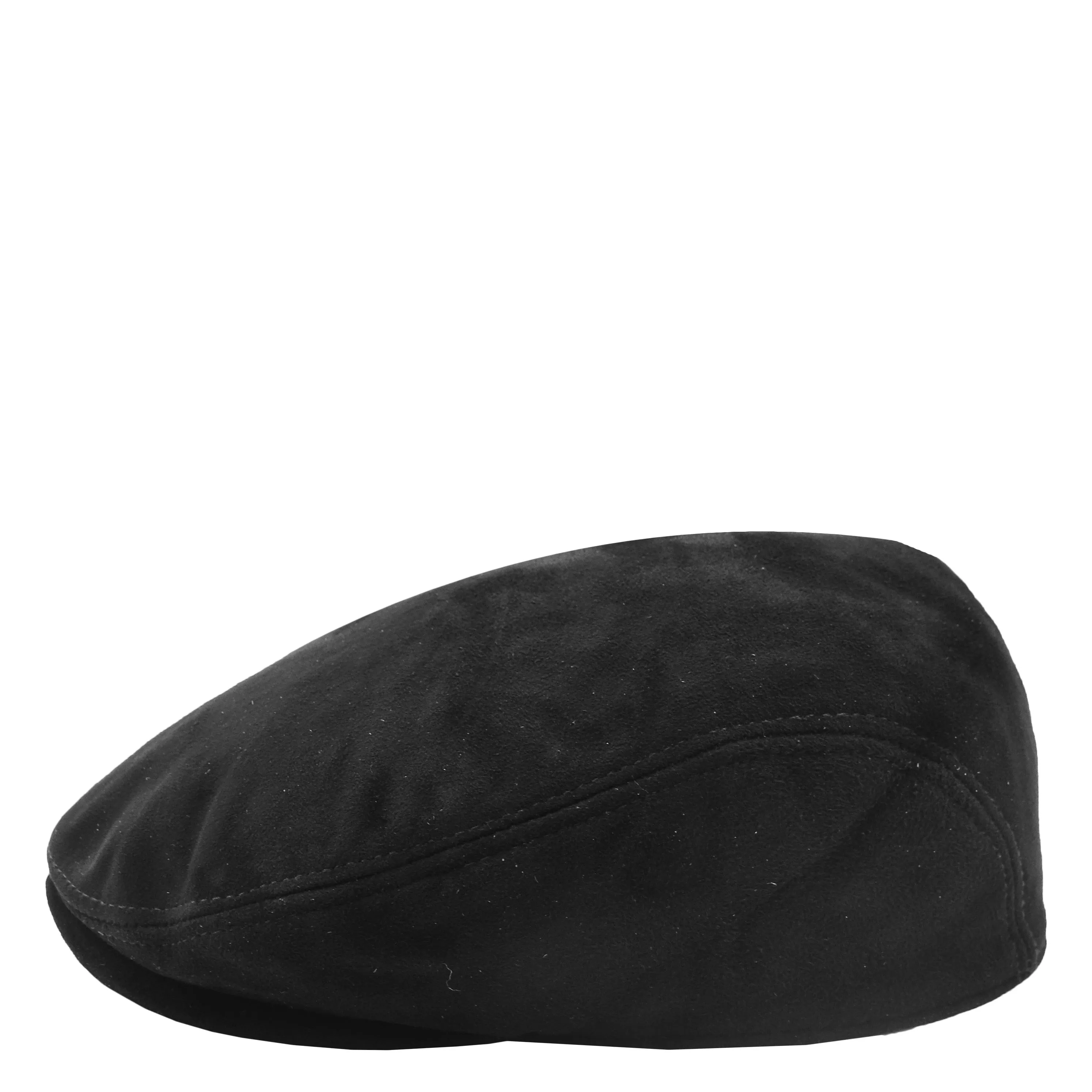 Genuine Black Suede Flat Cap English Granddad Baker-boy Hat Earl