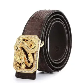 Genuine Crocodile Leather Belt for Men – Dragon Buckle, High Quality