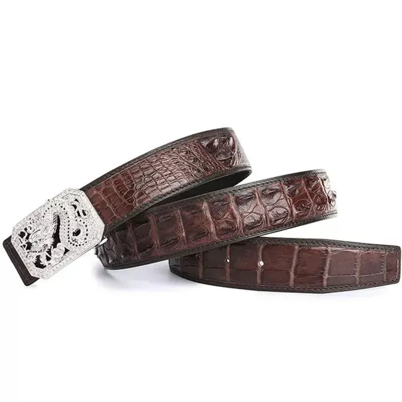 Genuine Crocodile Leather Belt for Men – Dragon Buckle, High Quality