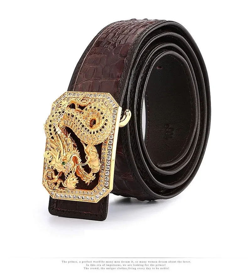 Genuine Crocodile Leather Belt for Men – Dragon Buckle, High Quality