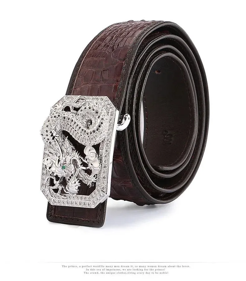 Genuine Crocodile Leather Belt for Men – Dragon Buckle, High Quality