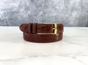 Glazed Argentine Caiman Flank Belt: Dark Cognac