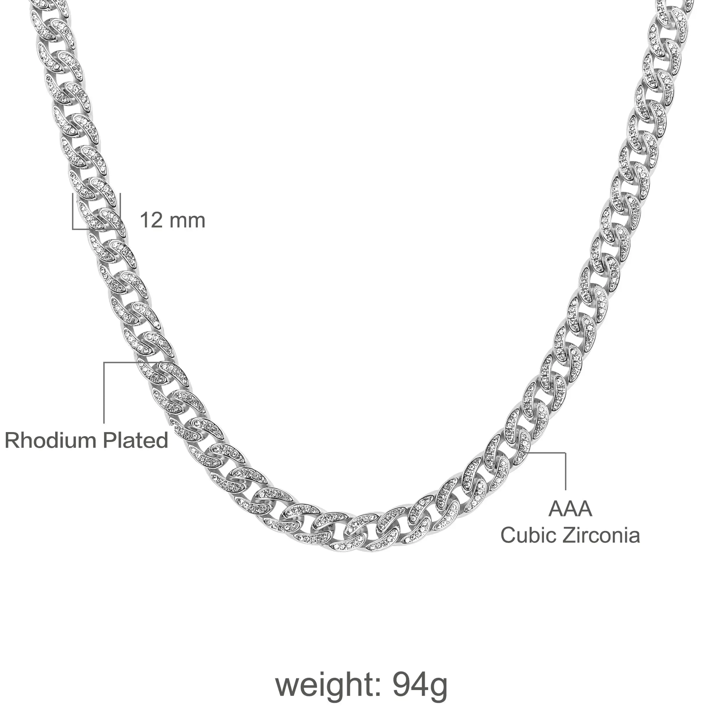 Glittering 13MM Rhinestone Cuban Link Chain