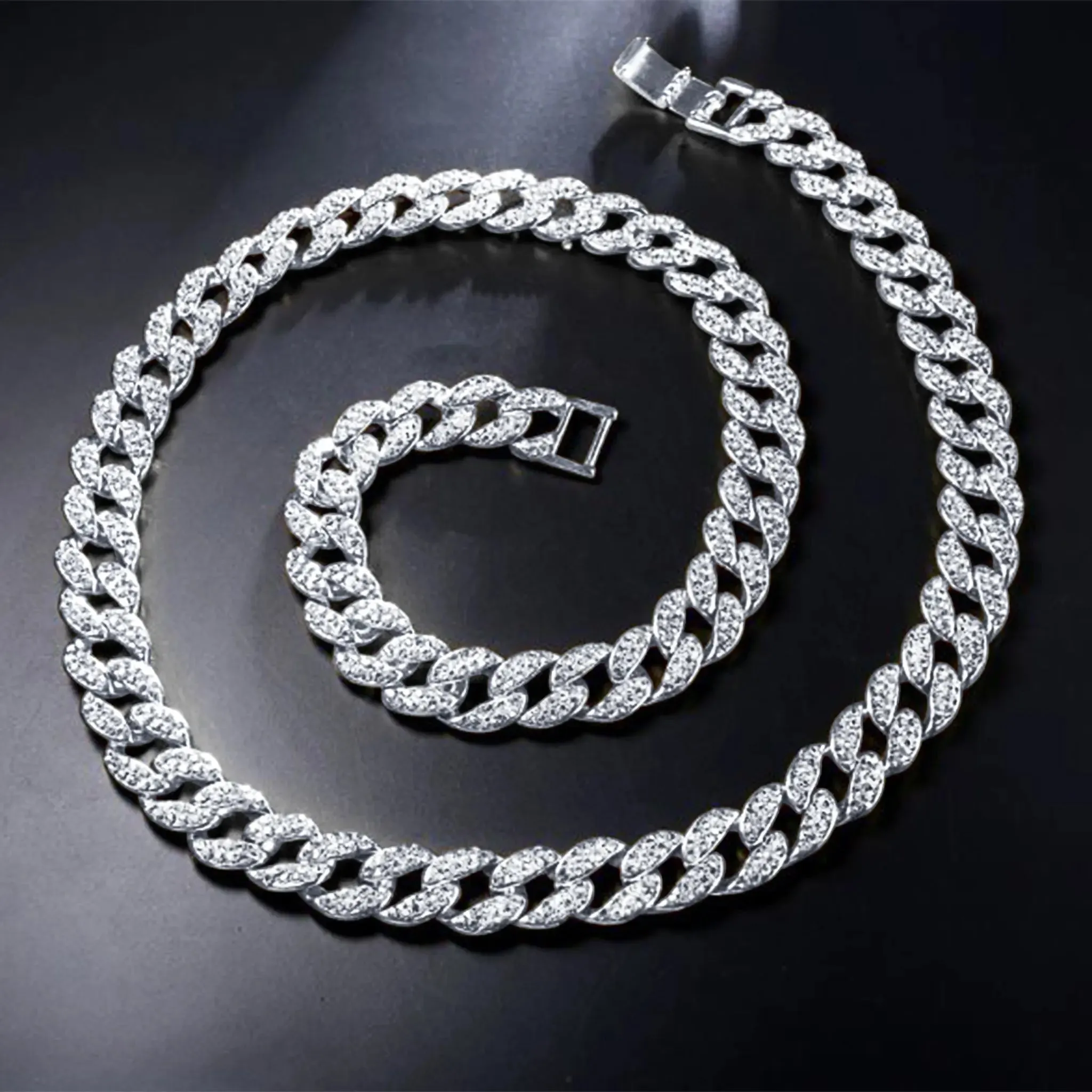 Glittering 13MM Rhinestone Cuban Link Chain