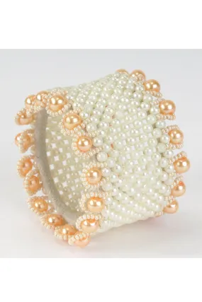 Glossy White And Orange Pearl Bracelet