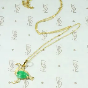 Gold and Jade Crane Pendant