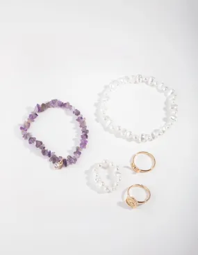 Gold Pearl Ring & Bracelet Pack