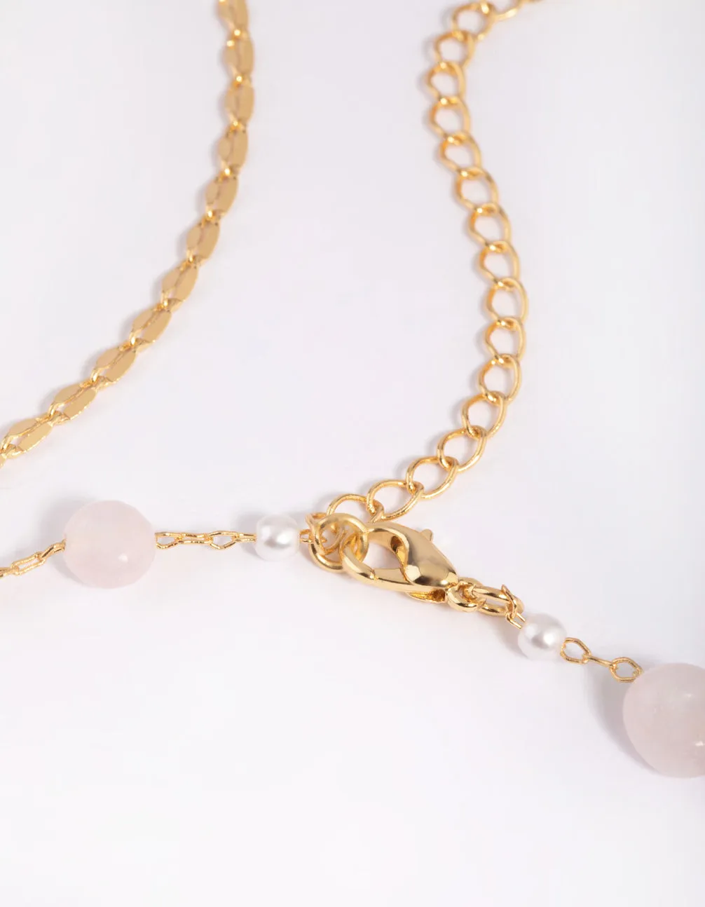 Gold Plated Rose Quartz Chain Anklet Set