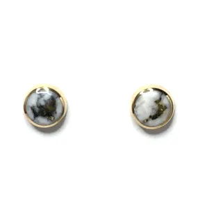 Gold Quartz Earrings 6mm Round Inlaid Studs