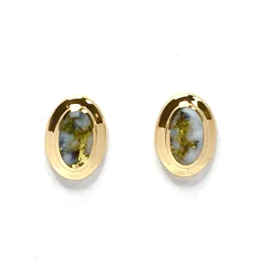 Gold Quartz Earrings Oval Inlay Design