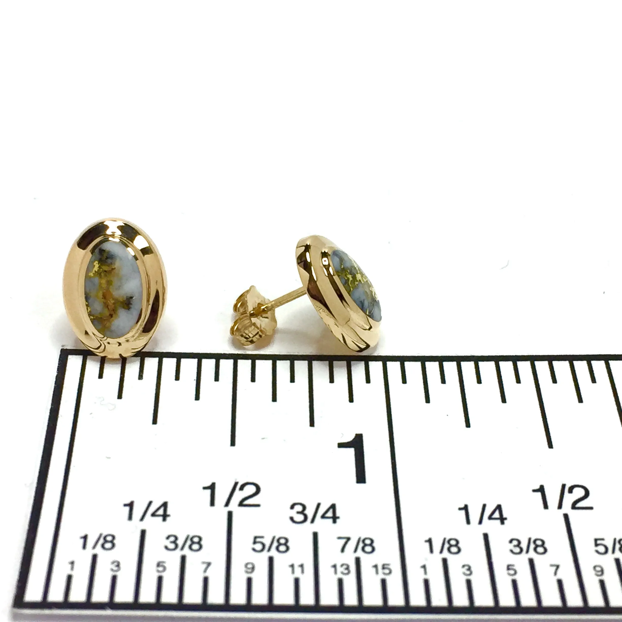 Gold Quartz Earrings Oval Inlay Design