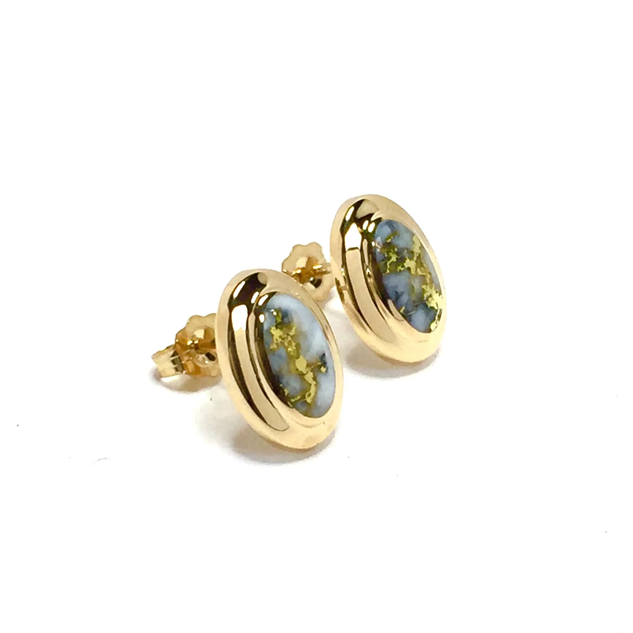 Gold Quartz Earrings Oval Inlay Design