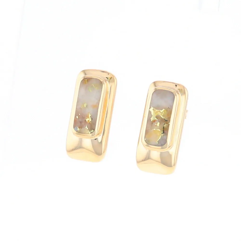 Gold Quartz Earrings Rectangle Inlaid Design