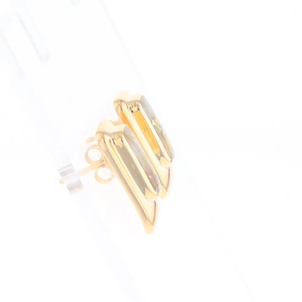 Gold Quartz Earrings Rectangle Inlaid Design