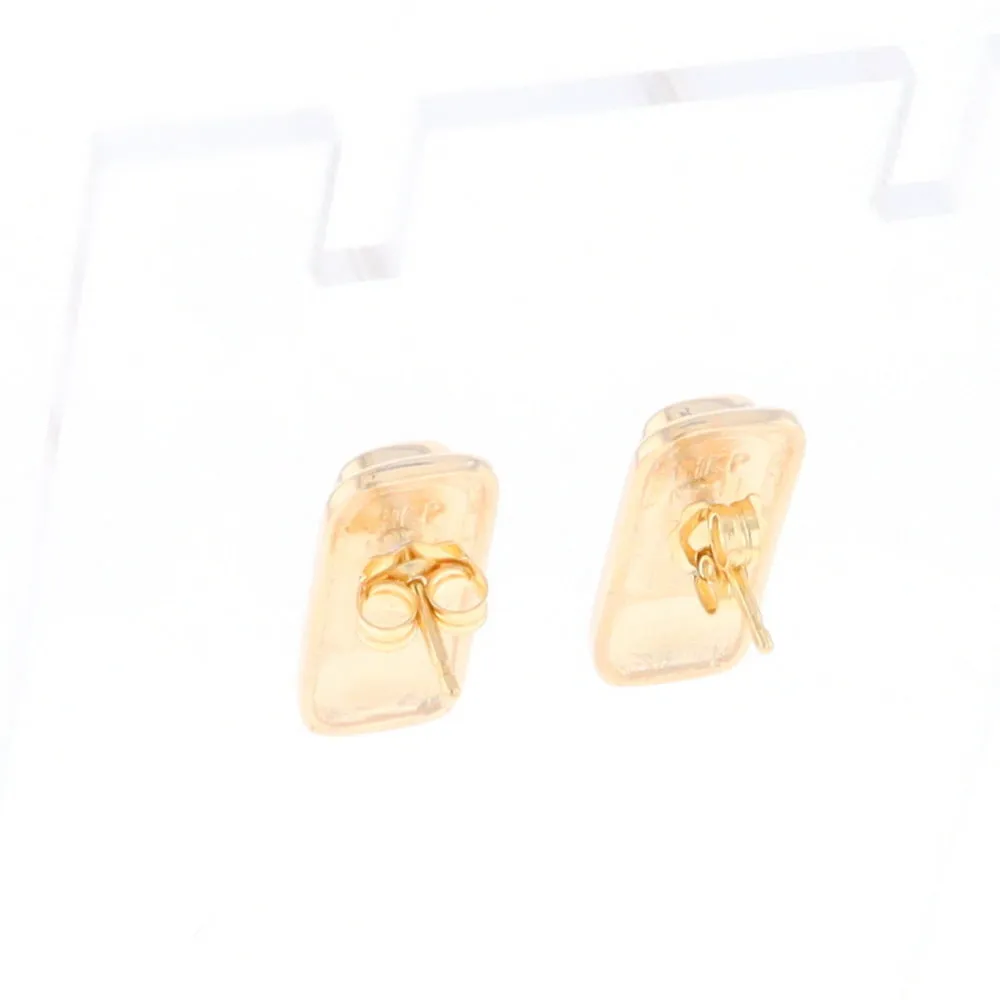 Gold Quartz Earrings Rectangle Inlaid Design