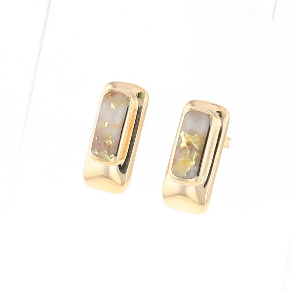 Gold Quartz Earrings Rectangle Inlaid Design