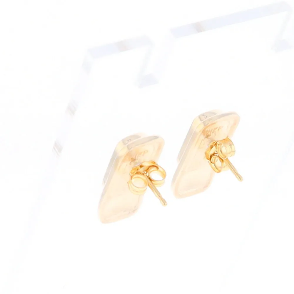 Gold Quartz Earrings Rectangle Inlaid Design