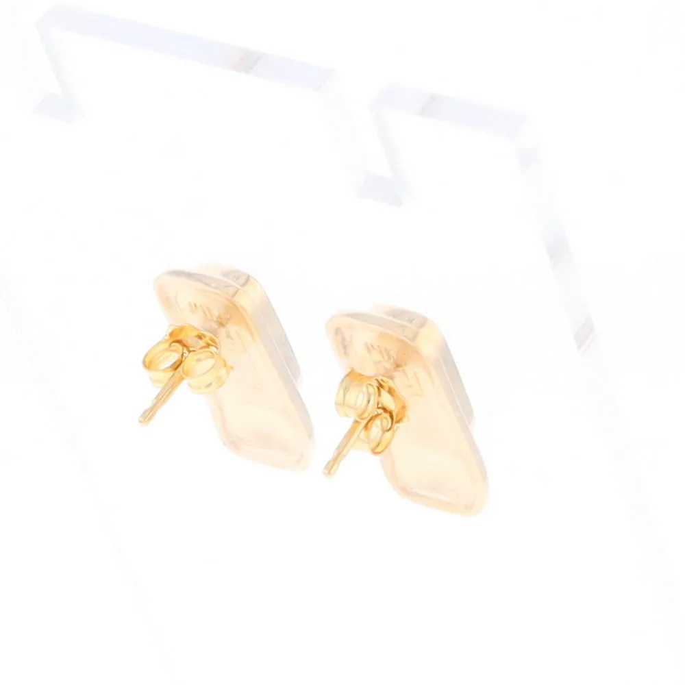 Gold Quartz Earrings Rectangle Inlaid Design