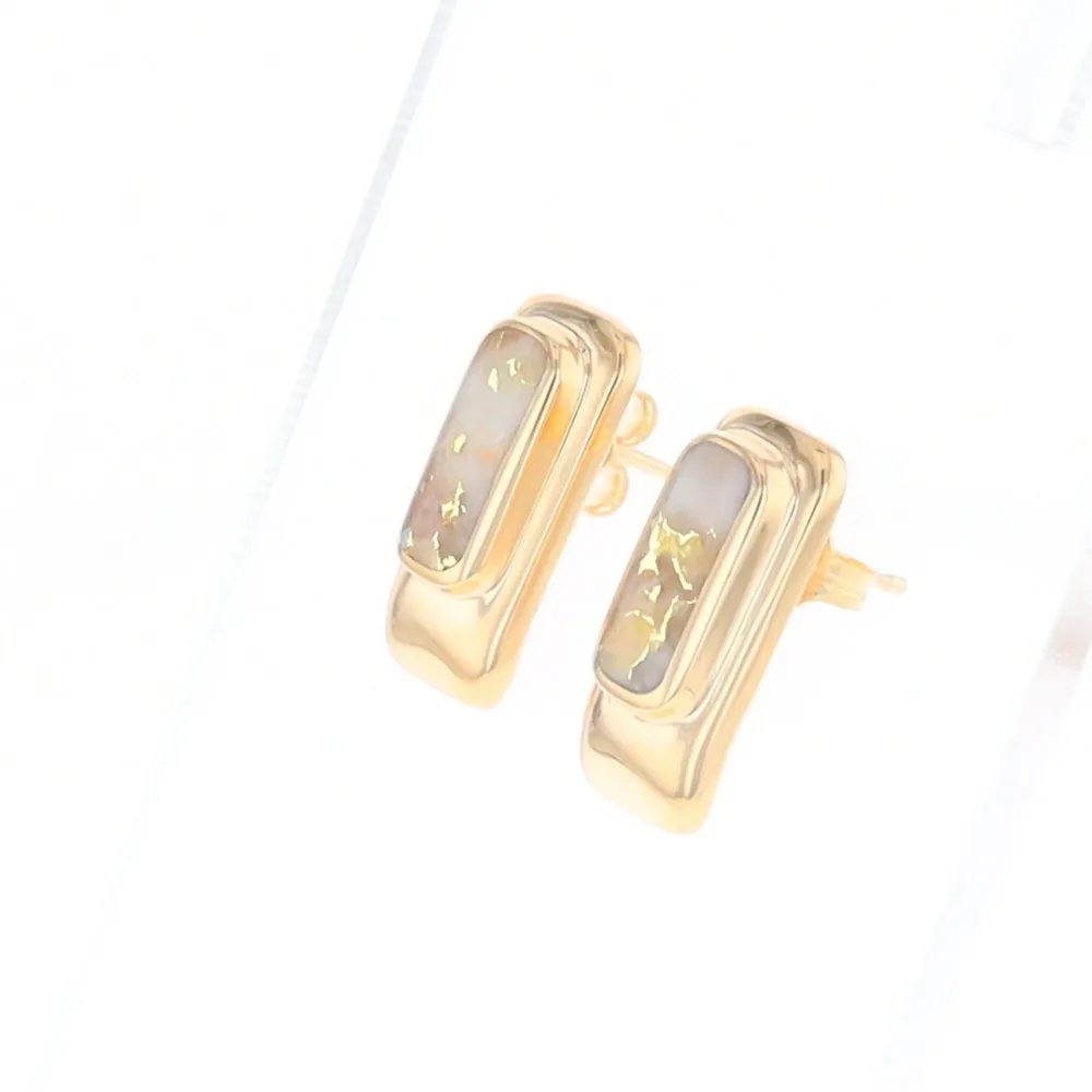 Gold Quartz Earrings Rectangle Inlaid Design