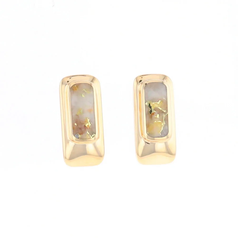 Gold Quartz Earrings Rectangle Inlaid Design