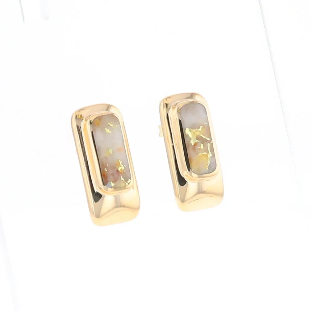 Gold Quartz Earrings Rectangle Inlaid Design