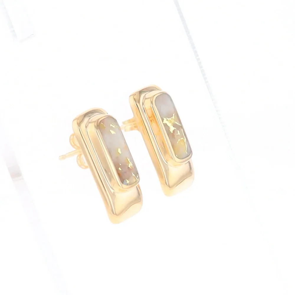 Gold Quartz Earrings Rectangle Inlaid Design