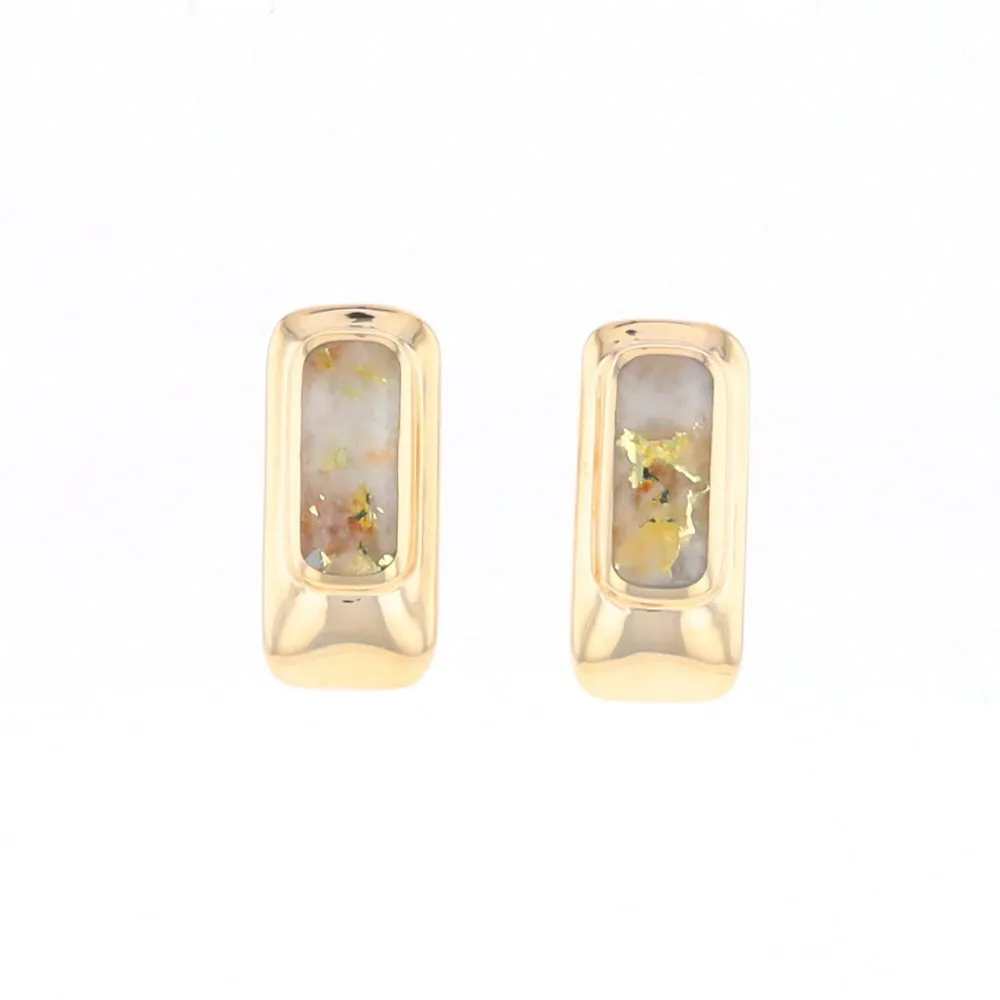 Gold Quartz Earrings Rectangle Inlaid Design