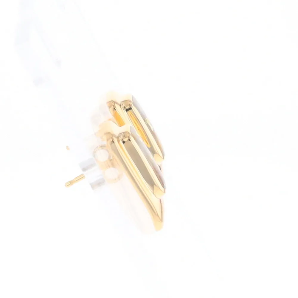 Gold Quartz Earrings Rectangle Inlaid Design