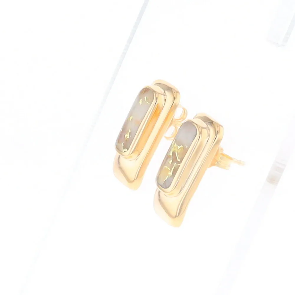 Gold Quartz Earrings Rectangle Inlaid Design