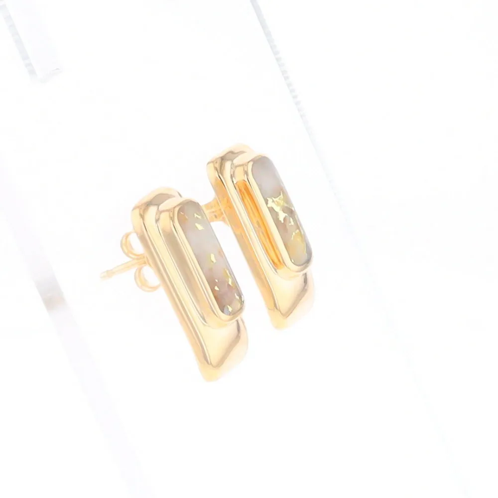 Gold Quartz Earrings Rectangle Inlaid Design