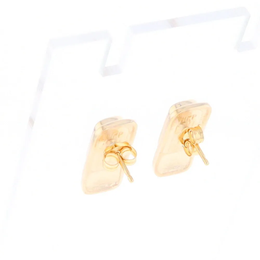 Gold Quartz Earrings Rectangle Inlaid Design