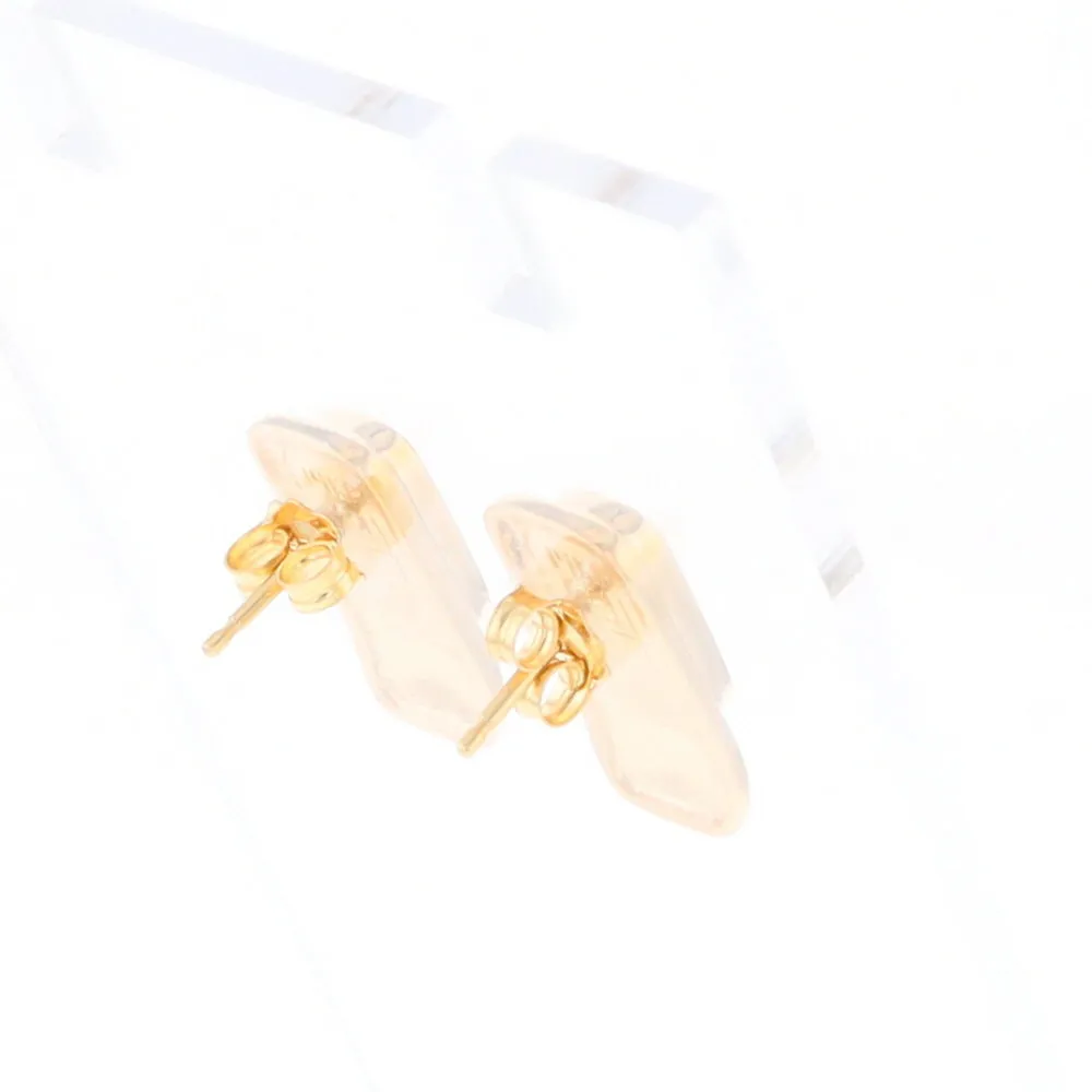 Gold Quartz Earrings Rectangle Inlaid Design