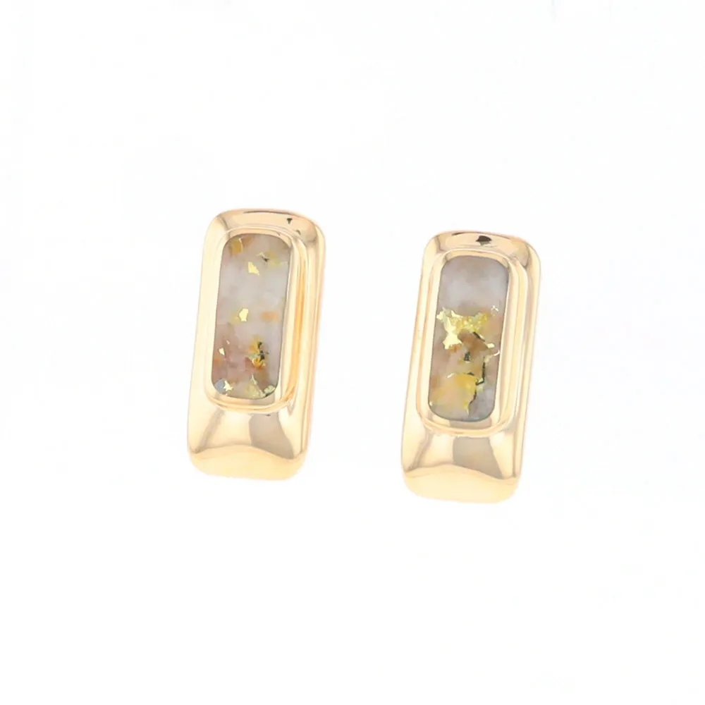 Gold Quartz Earrings Rectangle Inlaid Design