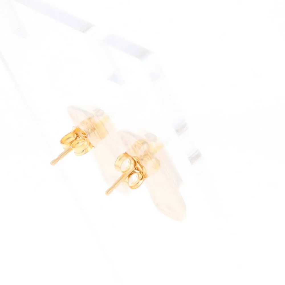 Gold Quartz Earrings Rectangle Inlaid Design