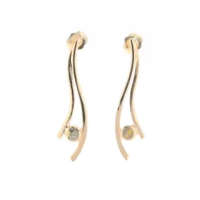 Gold Quartz Round Double Curved Bar Earrings - G2