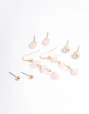 Gold Rose Quartz Diamante Drop Stacker Earrings