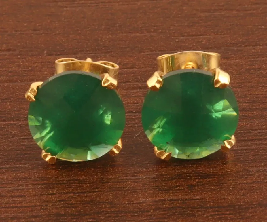 Green Quartz Gemstone Stud Earrings