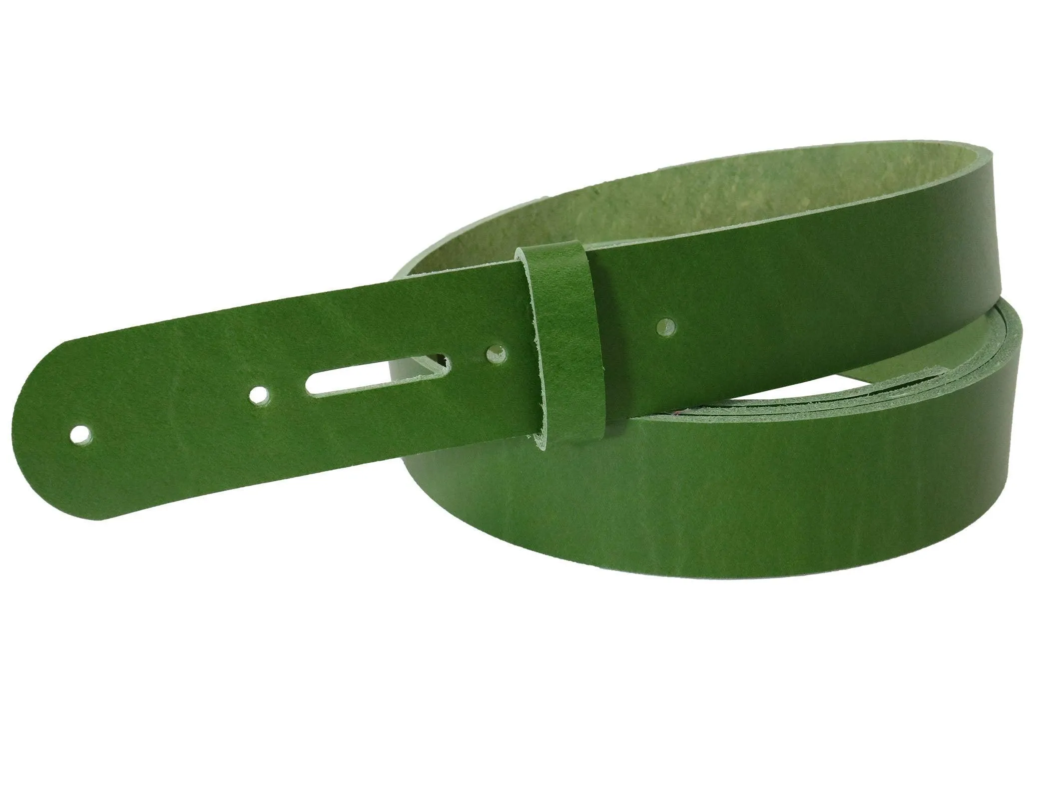 Green Vegetable Tanned Leather Belt Blank w/ Matching Keeper - 60-72" Length