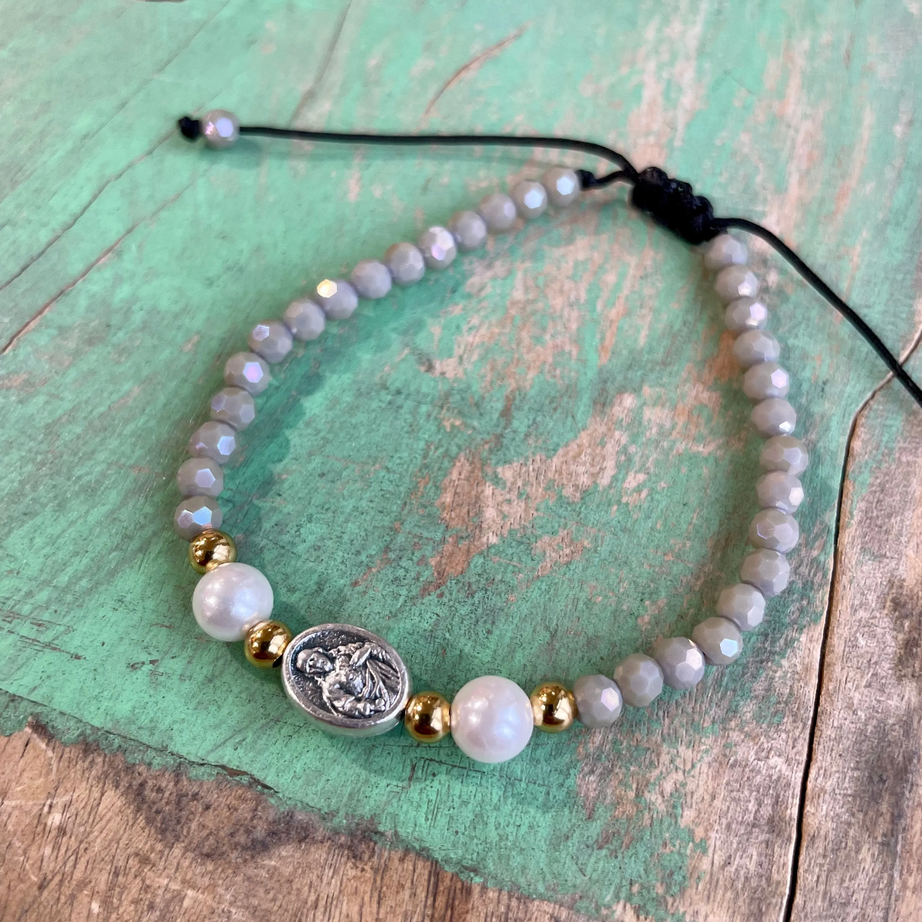 Grey and Pearl Scapular Bead Bracelet