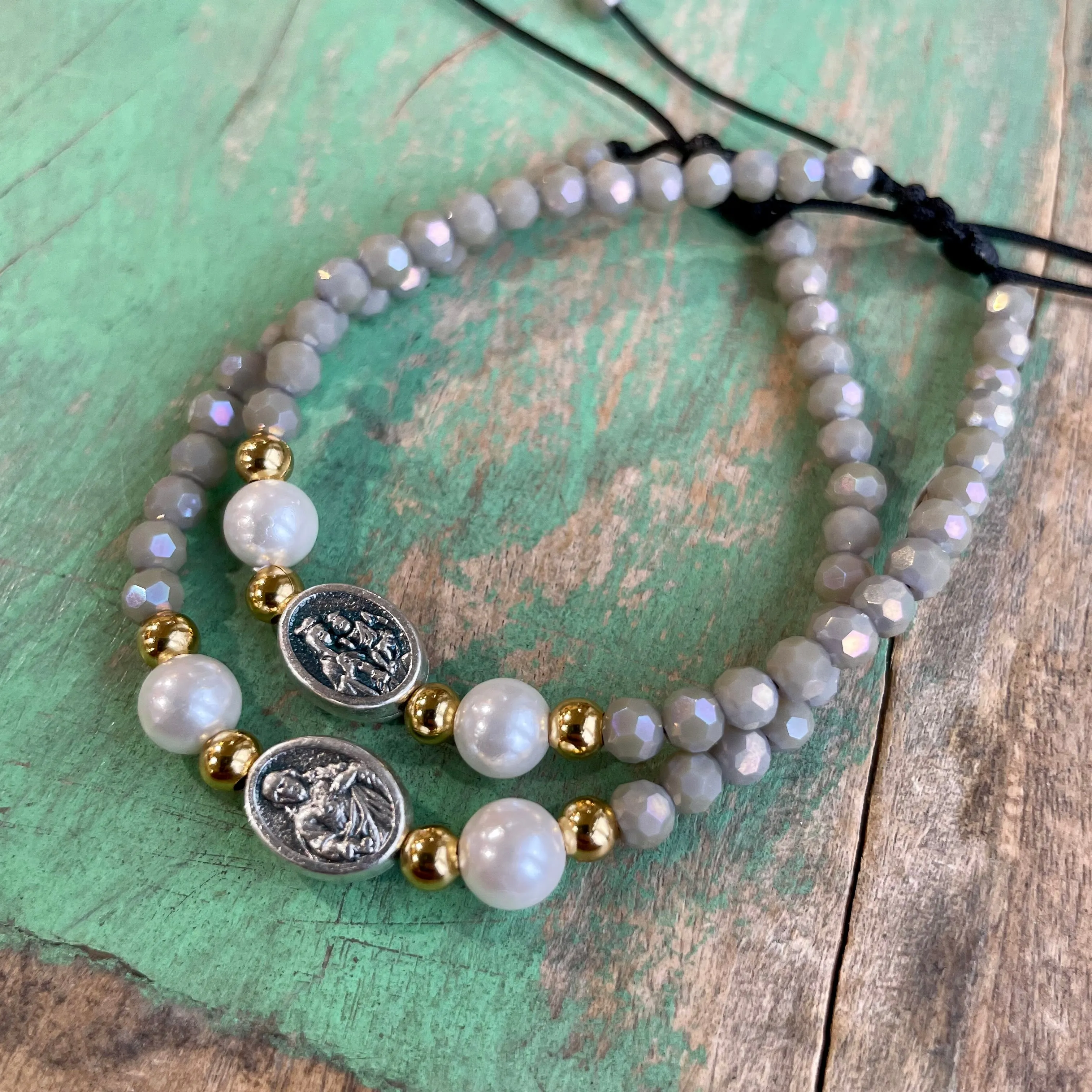 Grey and Pearl Scapular Bead Bracelet